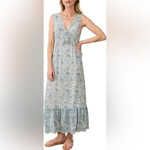 Faherty Blue Floral V-Neck Maxi Dress